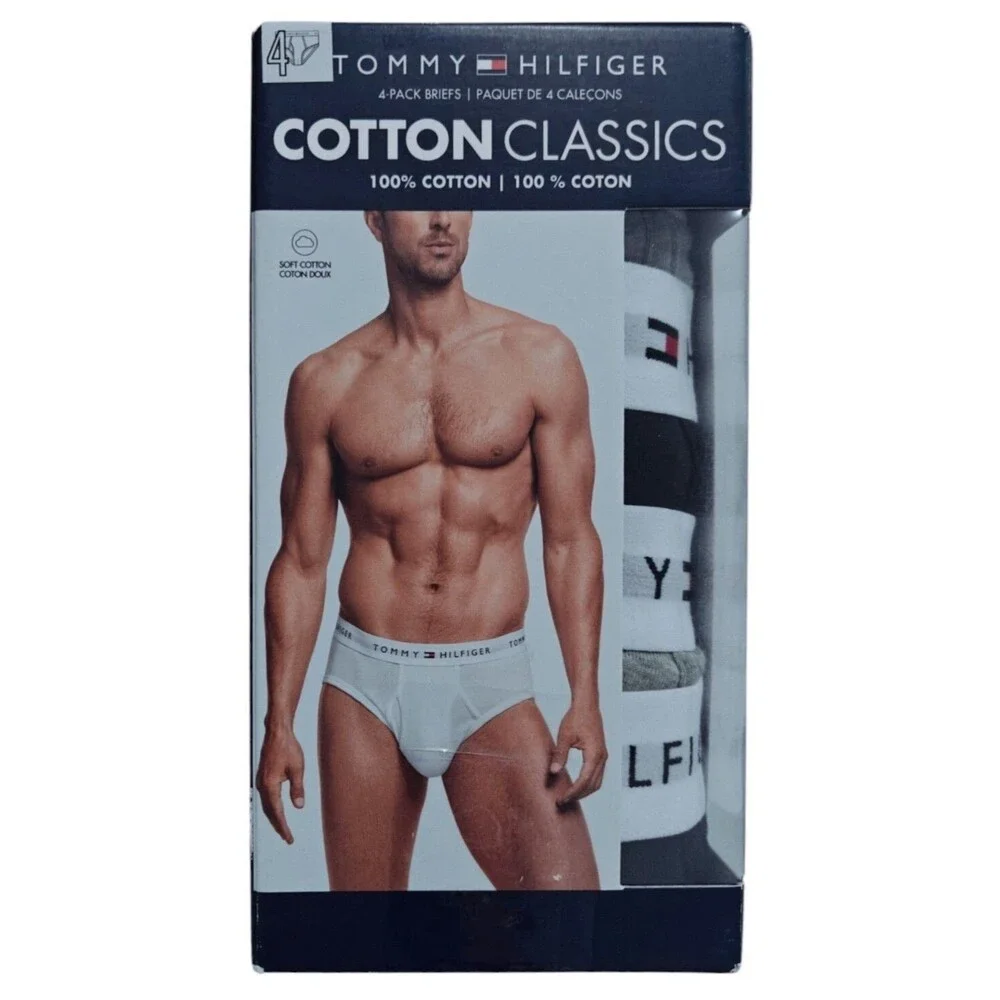 NEW Tommy Hilfiger Underwear Briefs Cotton Classics Men's L Large Black Grey NWT